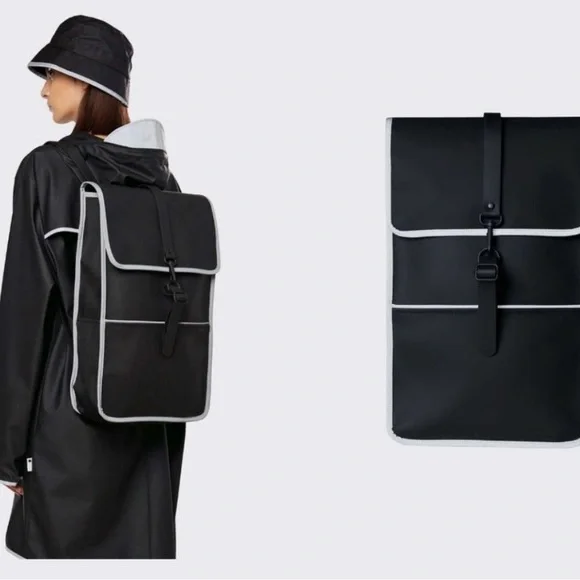 RAINS Reflective Black Backpack. MSRP $110